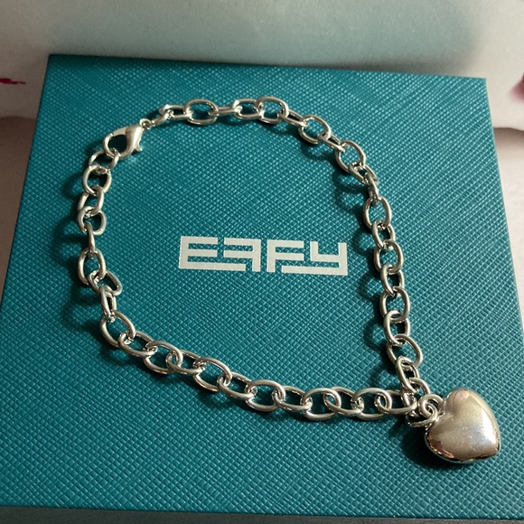 ❤️ NWOT - EFFY Engraved Heart Silvertone Open Chain Link Charm Bracelet - Picture 7 of 12